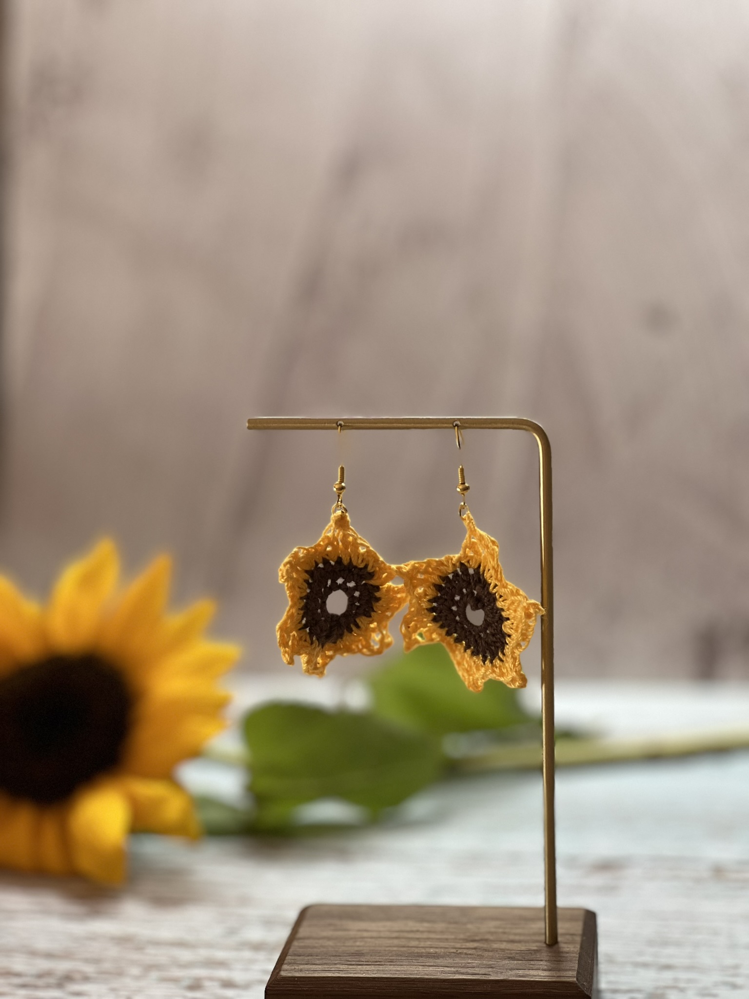 Crochet sunflower earrings handmade for fall fashion